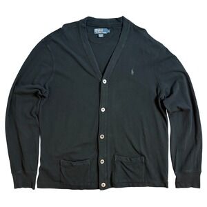 VTG Polo Ralph Lauren Mens XL Cotton Pique V-Neck Button Front Cardigan Sweater